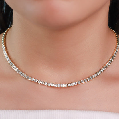 Bezel Set Emerald Cut Tennis Necklace