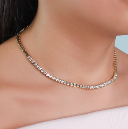 Bezel Set Emerald Cut Tennis Necklace
