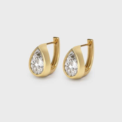 Bezel Pear Diamond Huggies