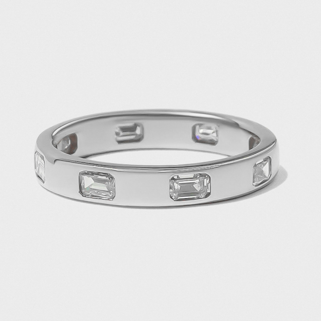 Bold Inlay Emerald Cut Diamond Band
