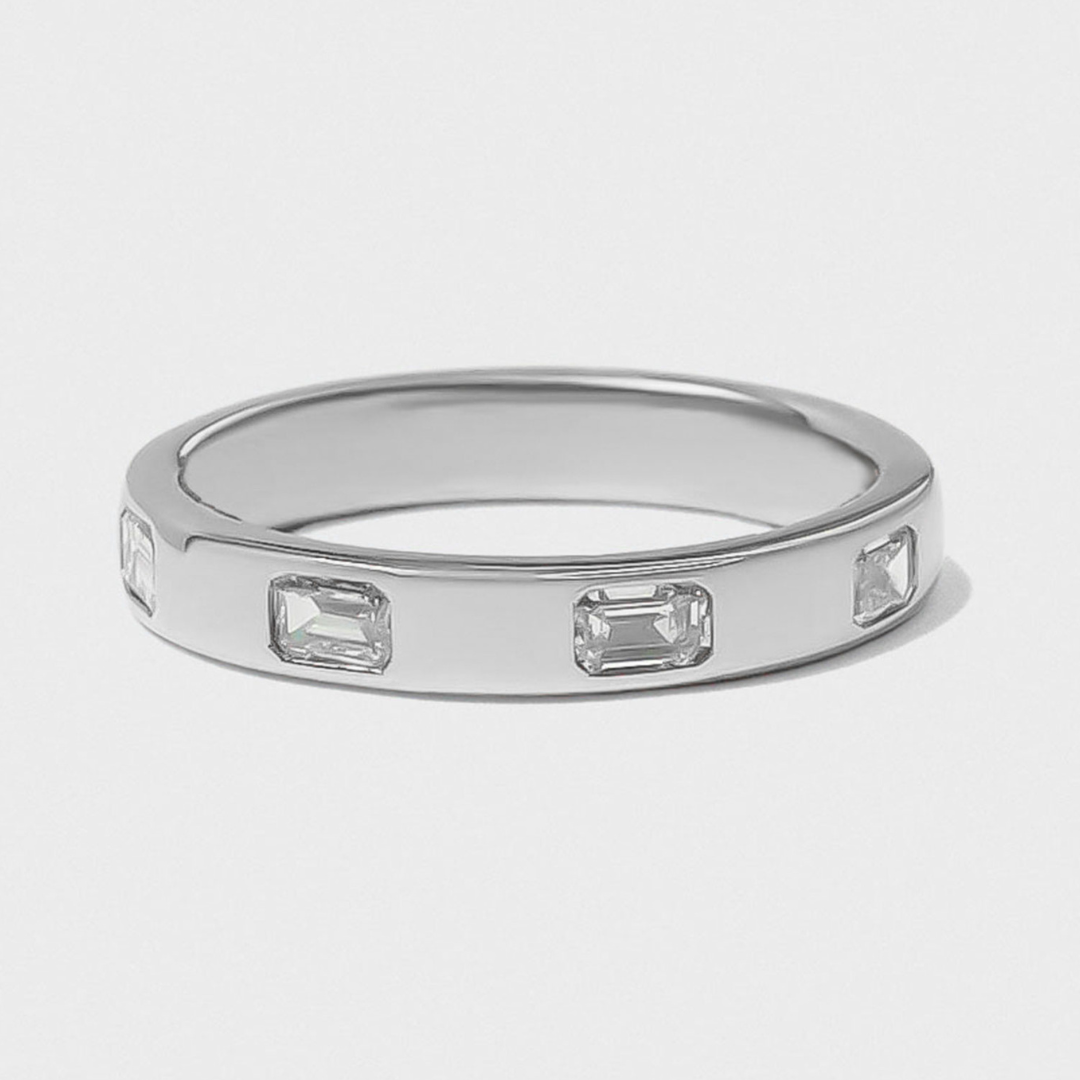 Bold Inlay Emerald Cut Diamond Band