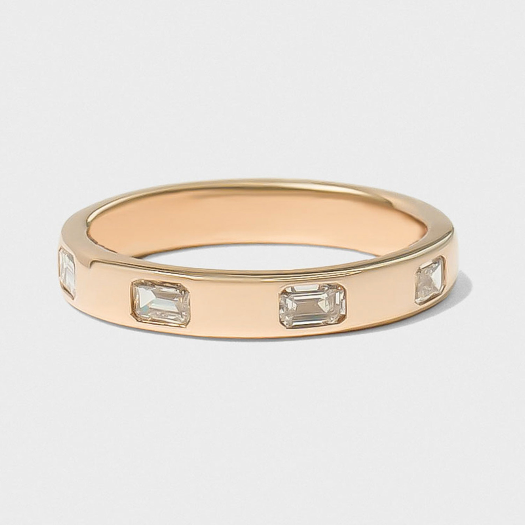 Bold Inlay Emerald Cut Diamond Band