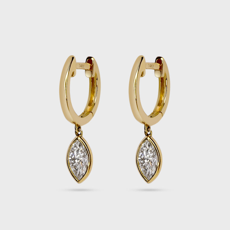 Bezel Set Marquise Diamond Charm Hoops
