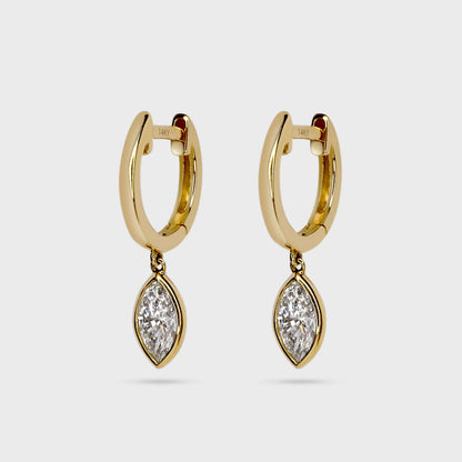Bezel Set Marquise Diamond Charm Hoops