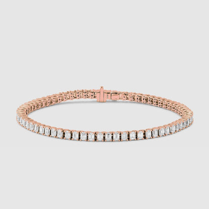 natural diamond tennis bracelet with emerald cut diamonds in rose gold