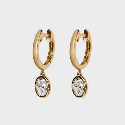 Bezel Set Oval Diamond Charm Hoops