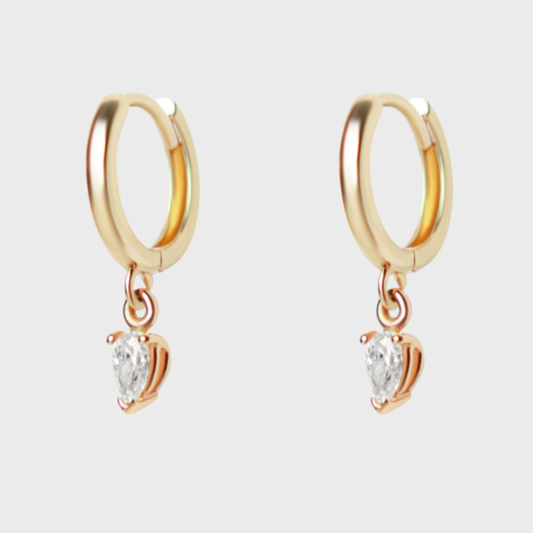 Diamond Pear Charm Hoops