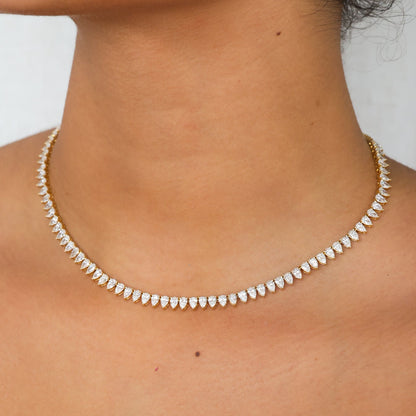 pear shape diamond tennis necklace on model