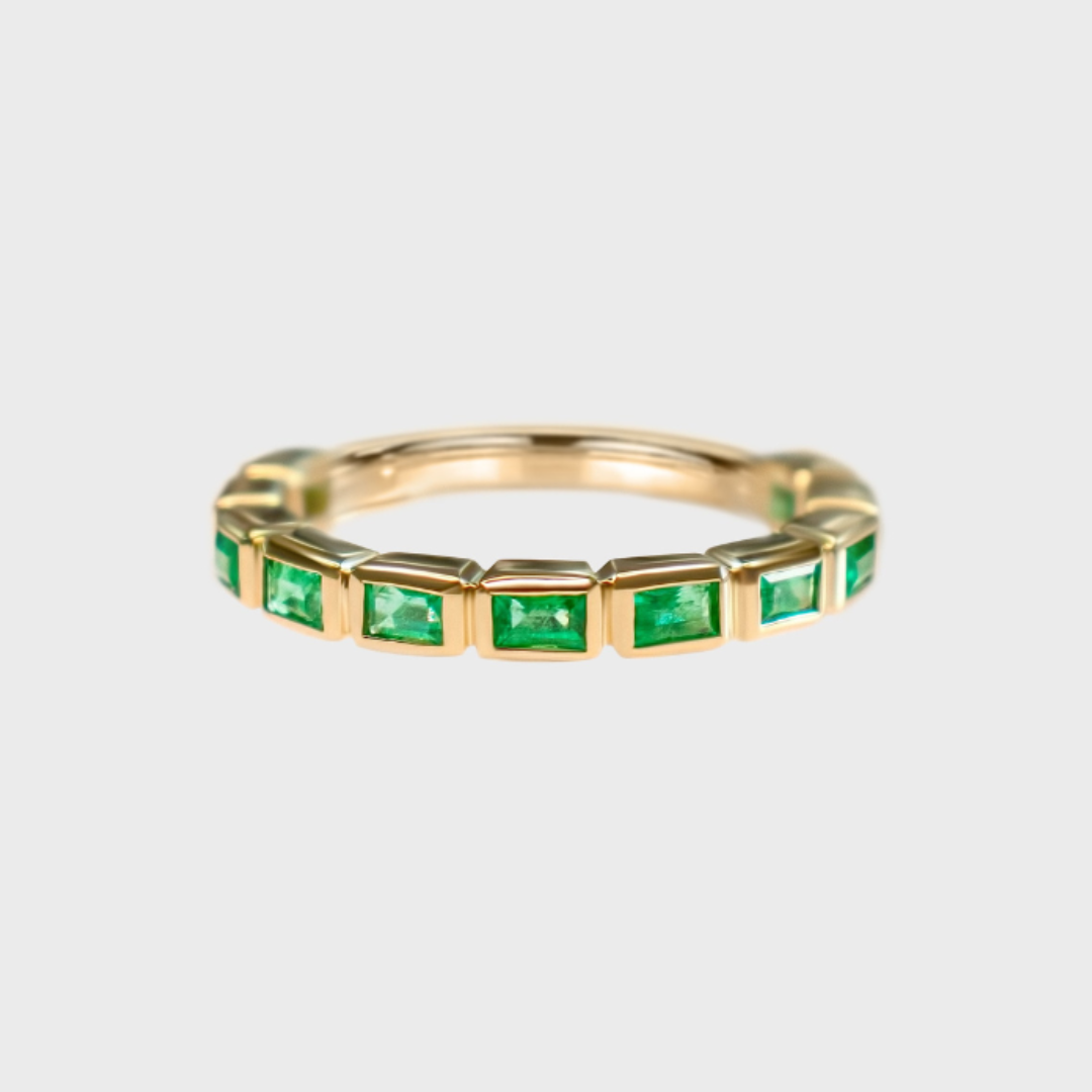 Bezel Set Emerald Gemstone Baguette Band