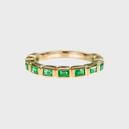 Bezel Set Emerald Gemstone Baguette Band