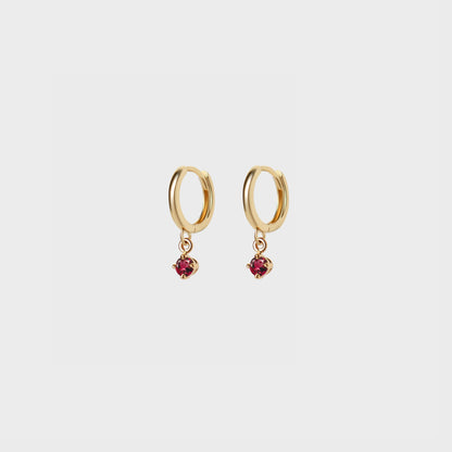 Gemstone Round Charm Hoops