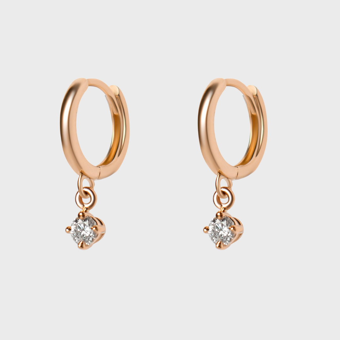 Diamond Round Charm Hoops