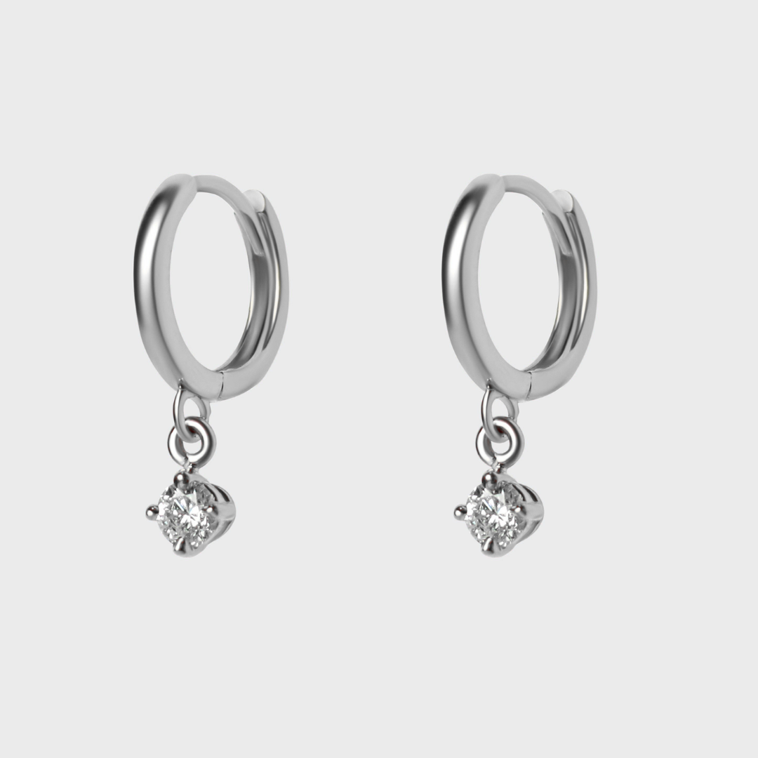 Diamond Round Charm Hoops
