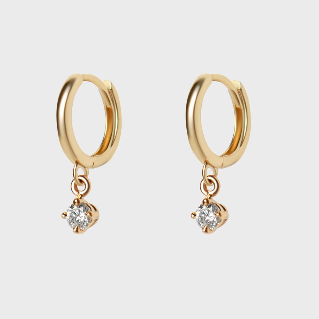 Diamond Round Charm Hoops