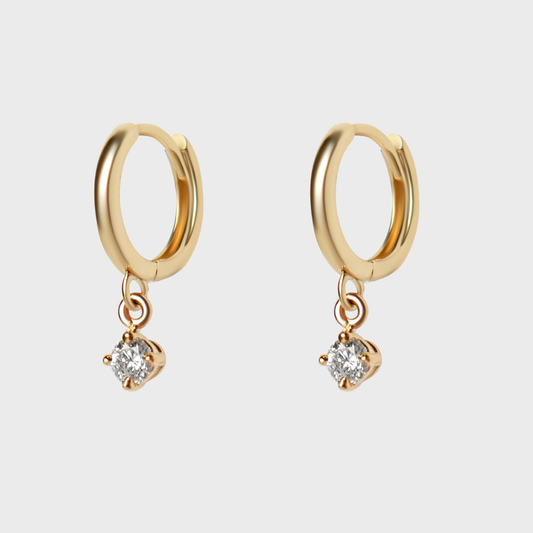 Diamond Round Charm Hoops