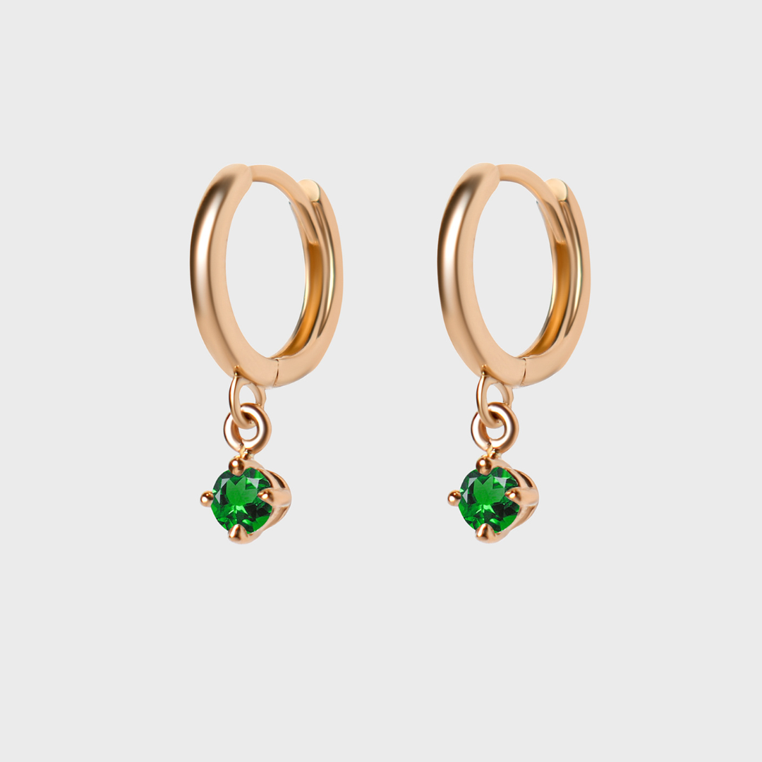 Gemstone Round Charm Hoops