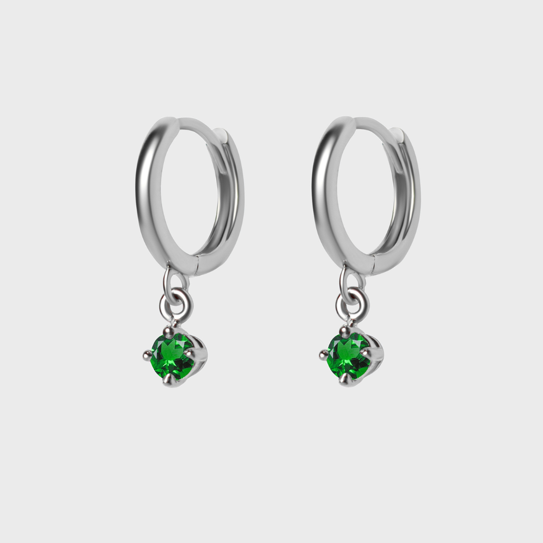 Gemstone Round Charm Hoops