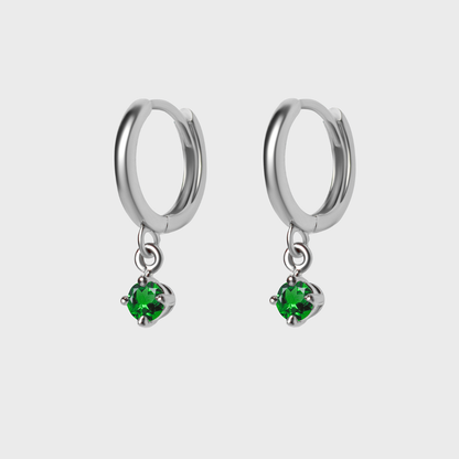Gemstone Round Charm Hoops
