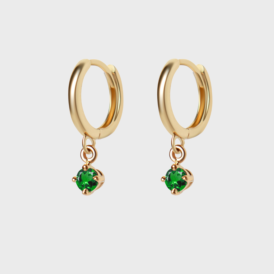 Gemstone Round Charm Hoops