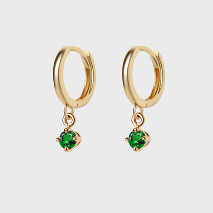 Gemstone Round Charm Hoops