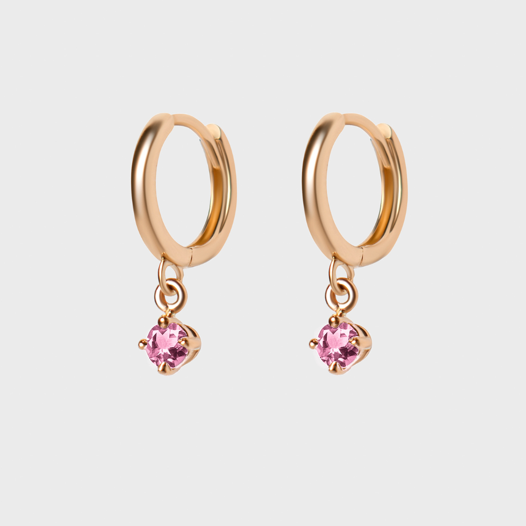 Gemstone Round Charm Hoops