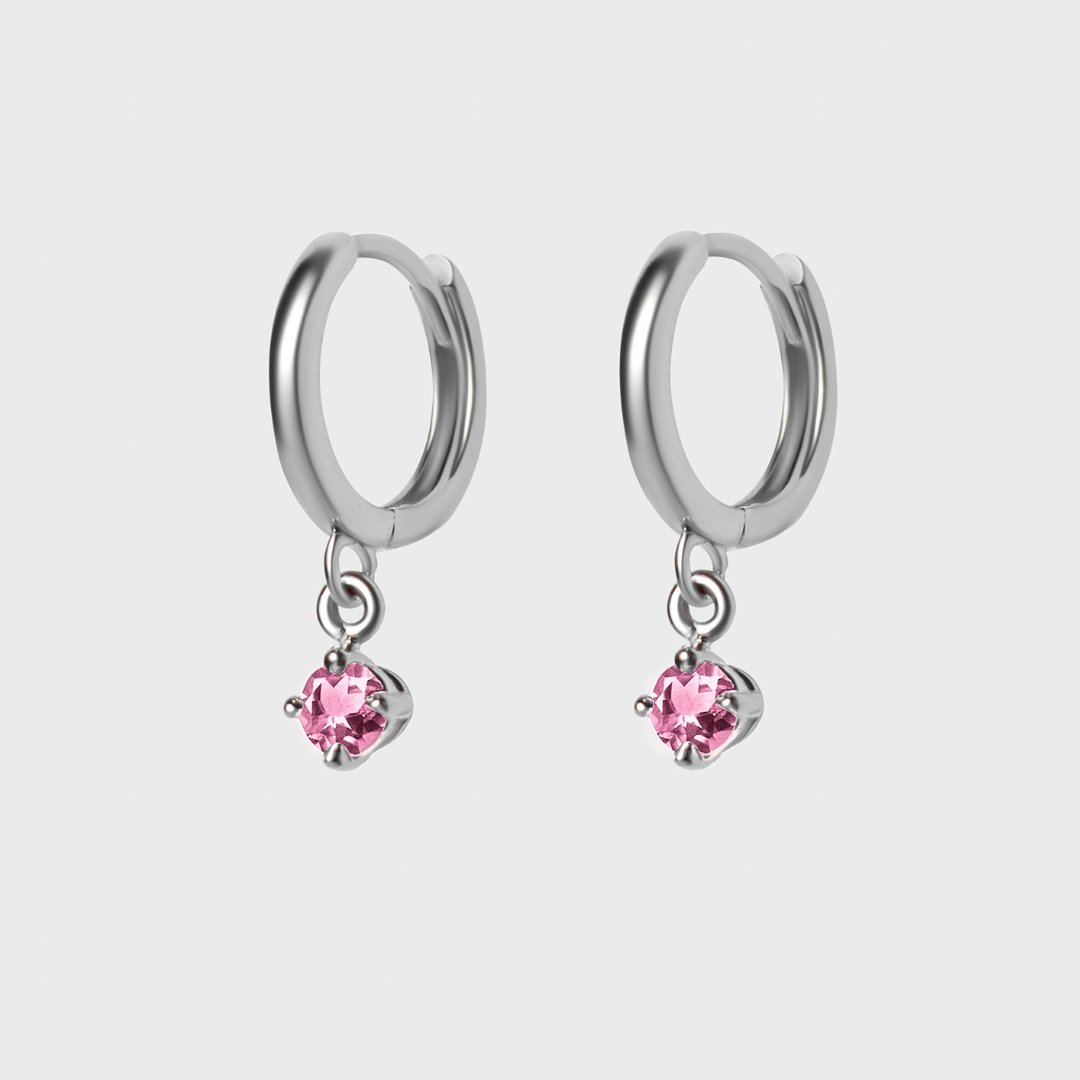 Gemstone Round Charm Hoops