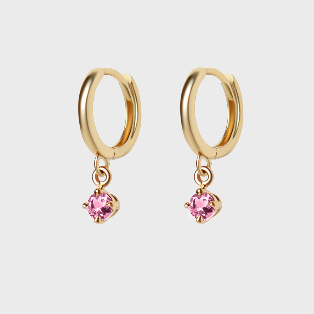 Gemstone Round Charm Hoops