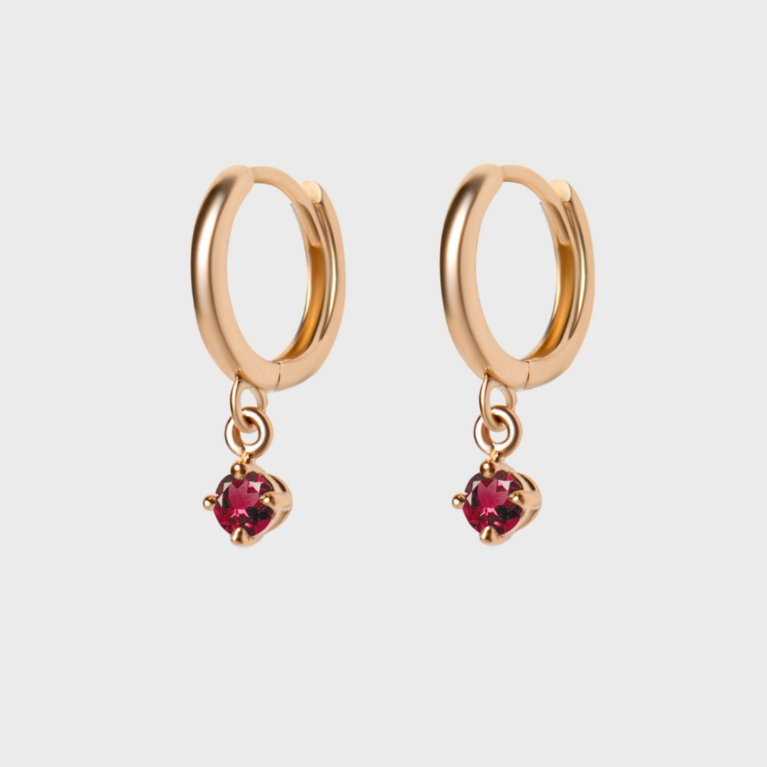 Gemstone Round Charm Hoops