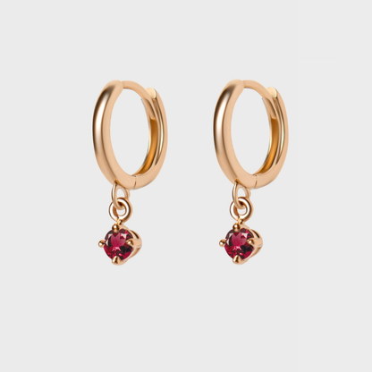 Gemstone Round Charm Hoops