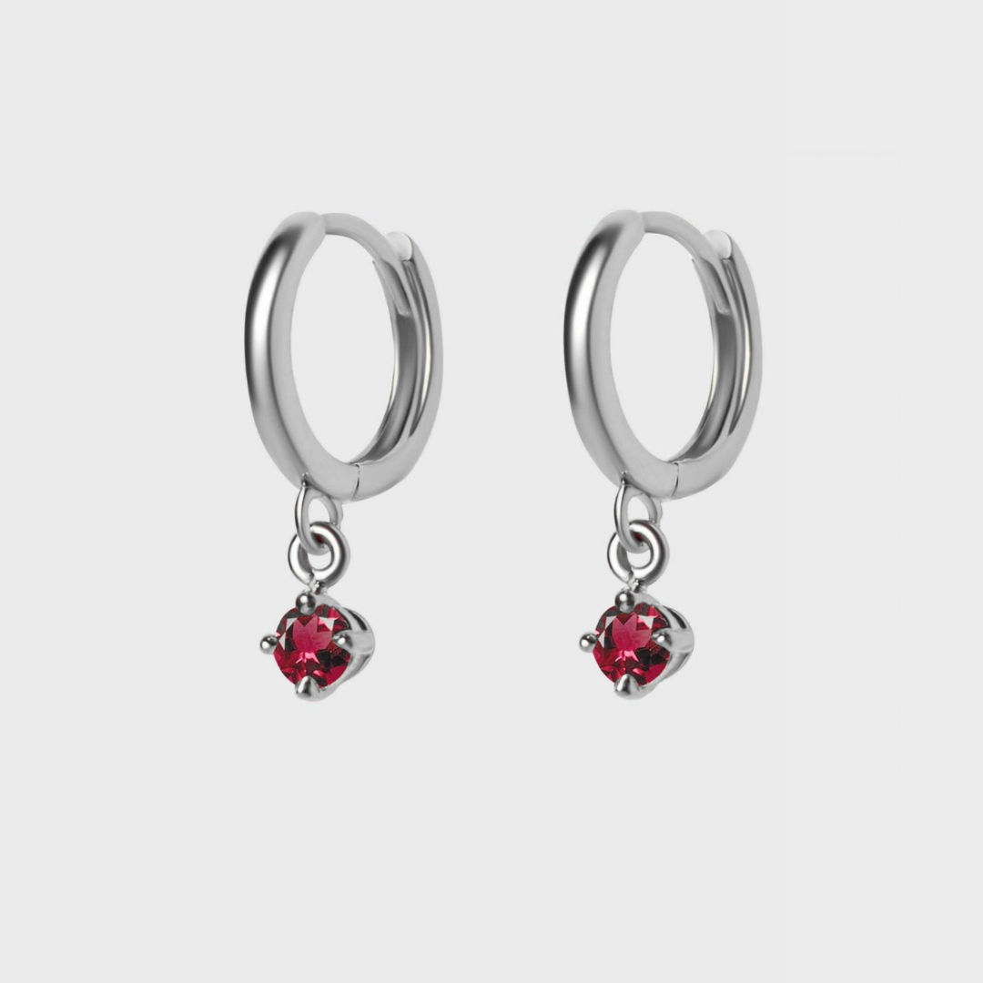 Gemstone Round Charm Hoops