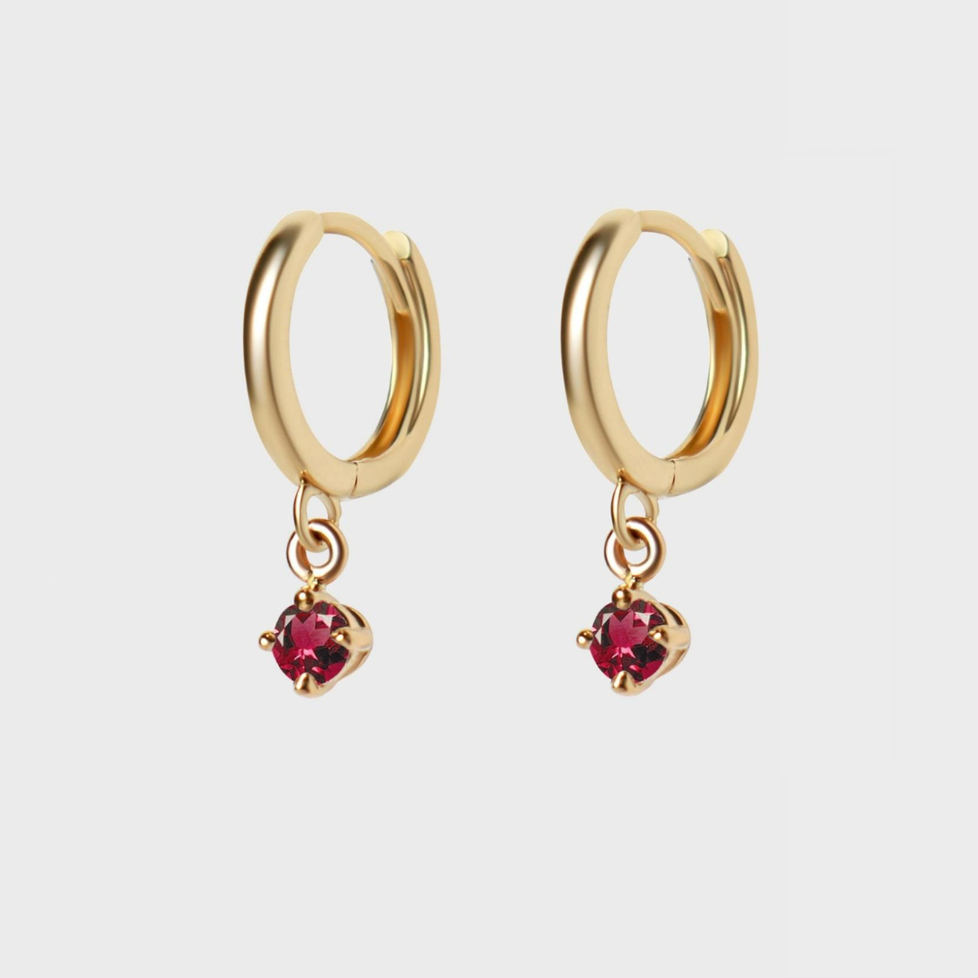 Gemstone Round Charm Hoops