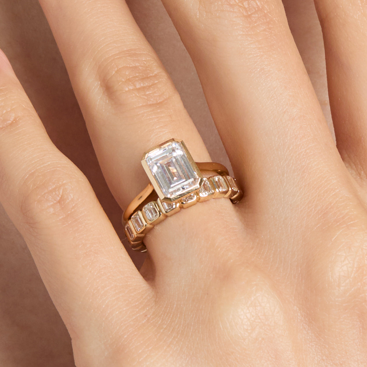 Bezel Set Emerald Cut Band