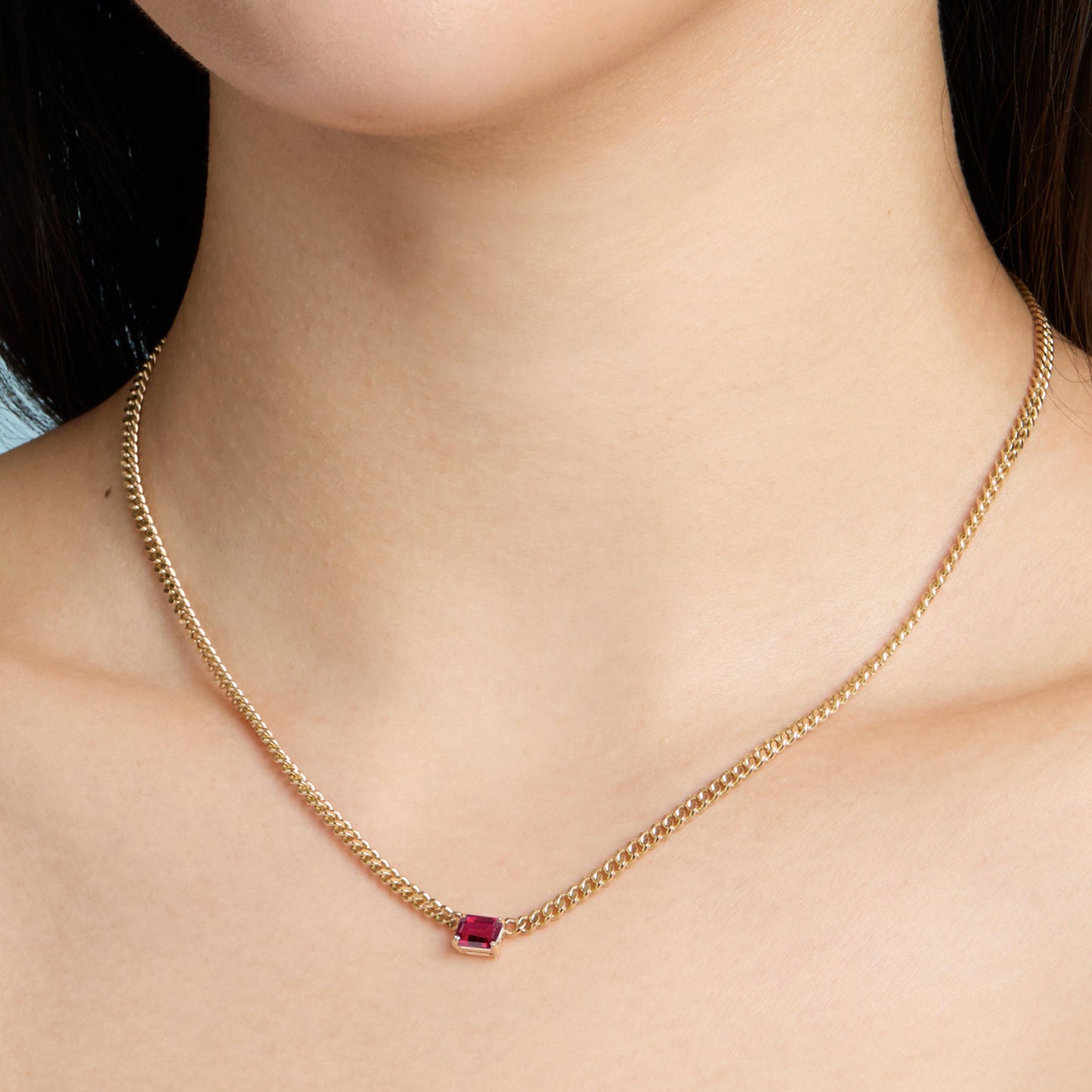 Gemstone Emerald Cut Chelsea Chain Necklace