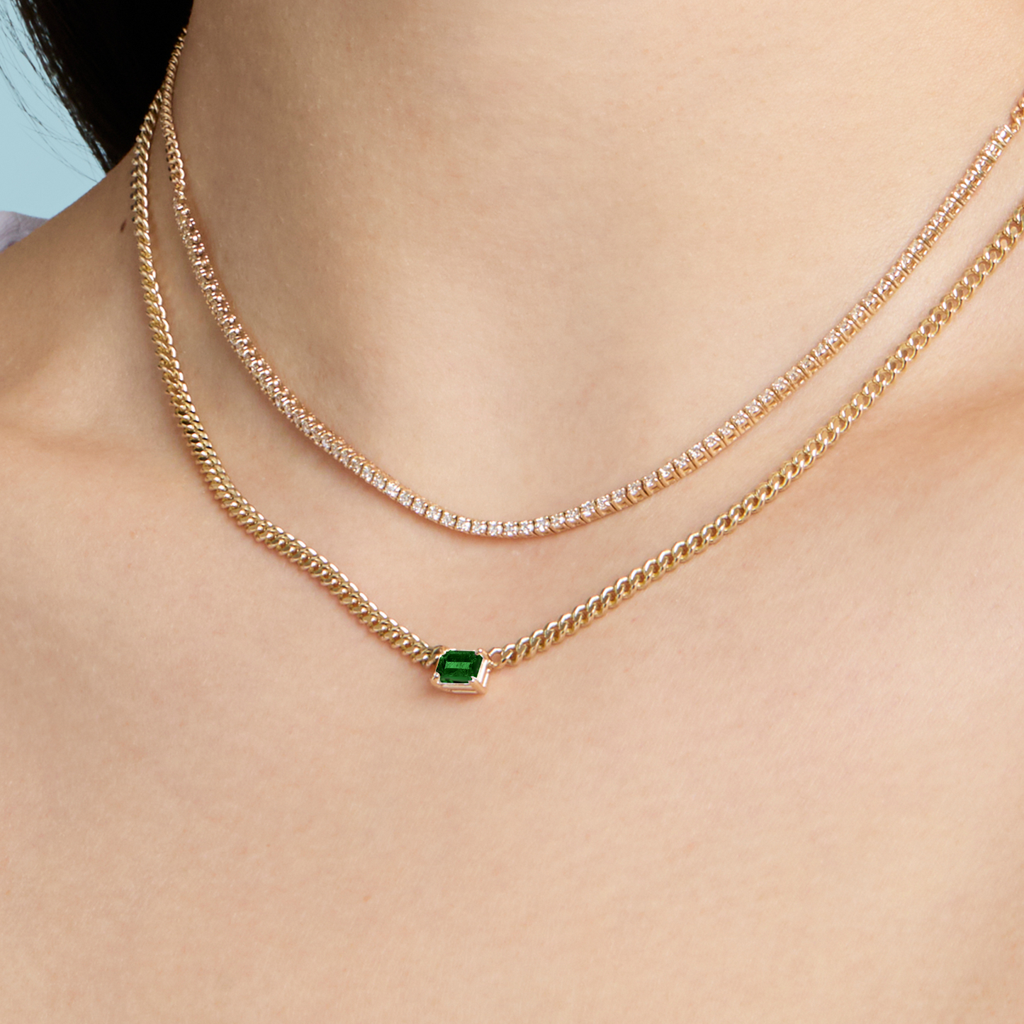 Gemstone Emerald Cut Chelsea Chain Necklace