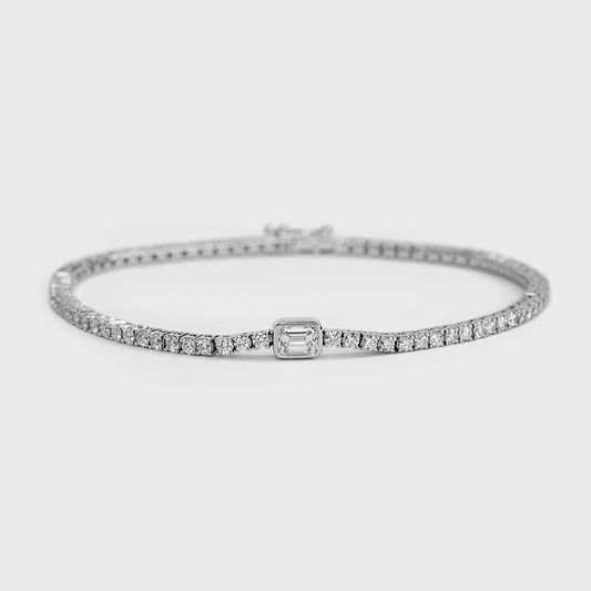 Tennis Bracelet with Bezel Set Emerald Cut Diamond