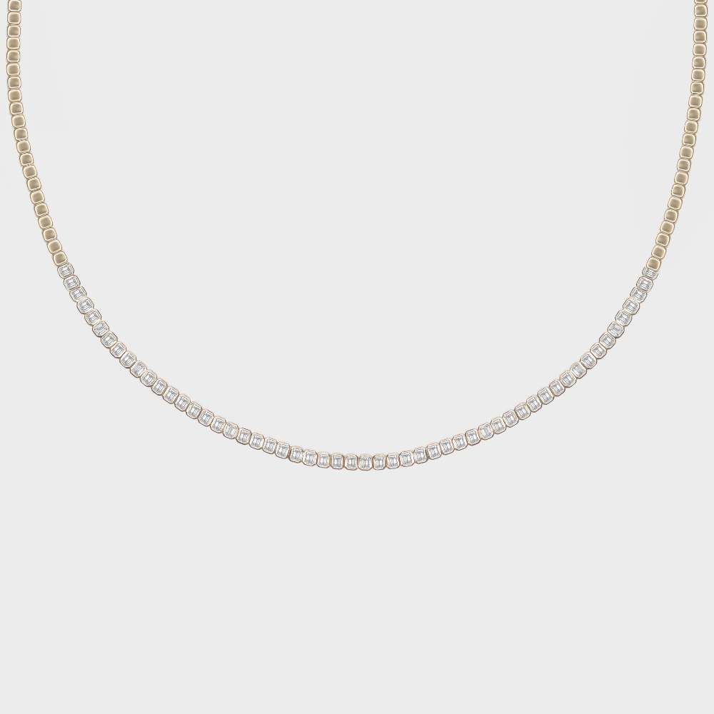 Bezel Set Emerald Cut Tennis Necklace