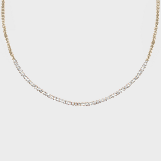 Bezel Set Emerald Cut Tennis Necklace