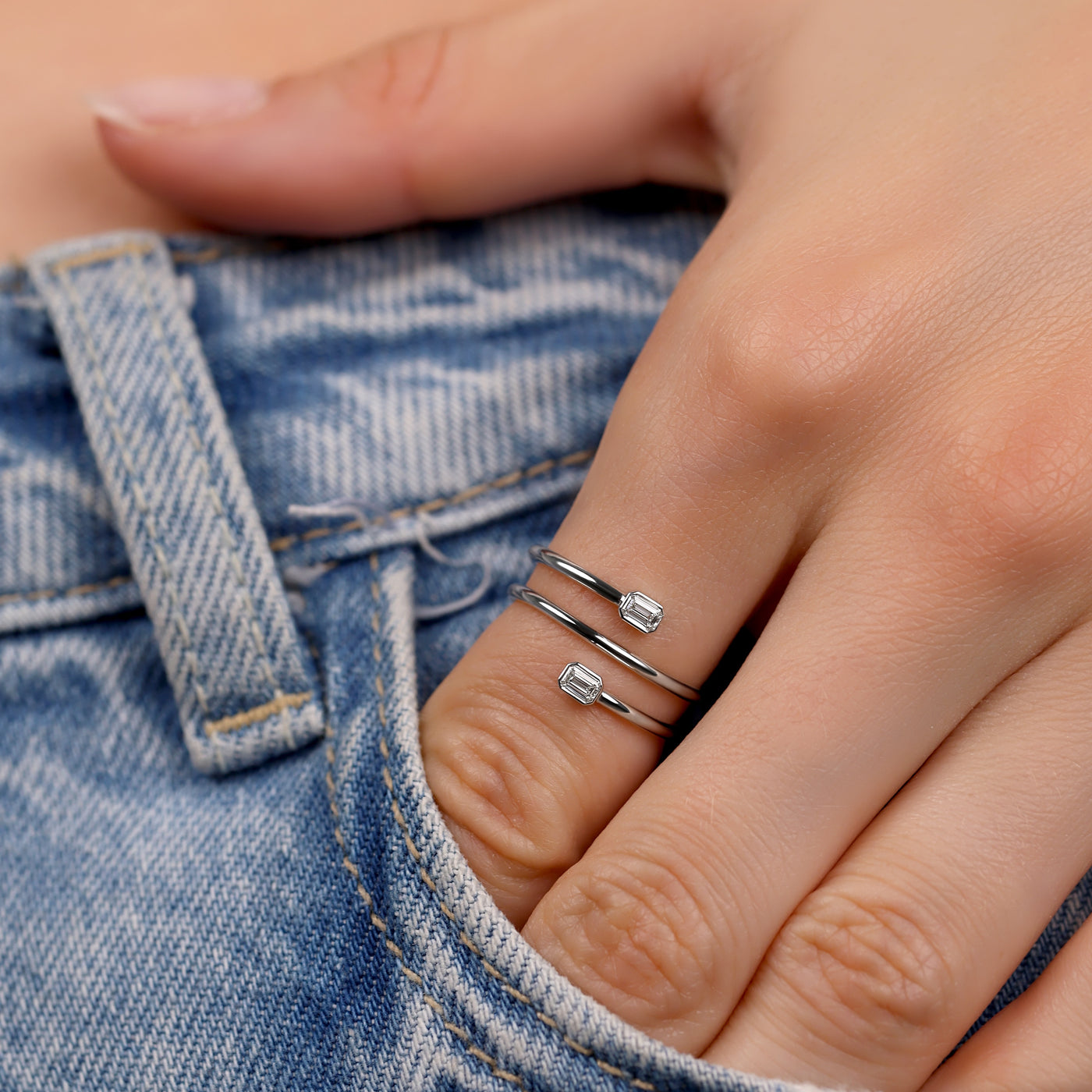 Double Emerald Cut Wrap Ring