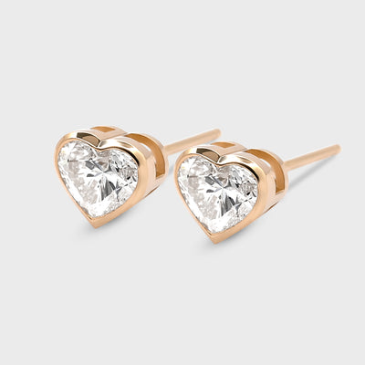 Bezel Set Heart Shape Studs