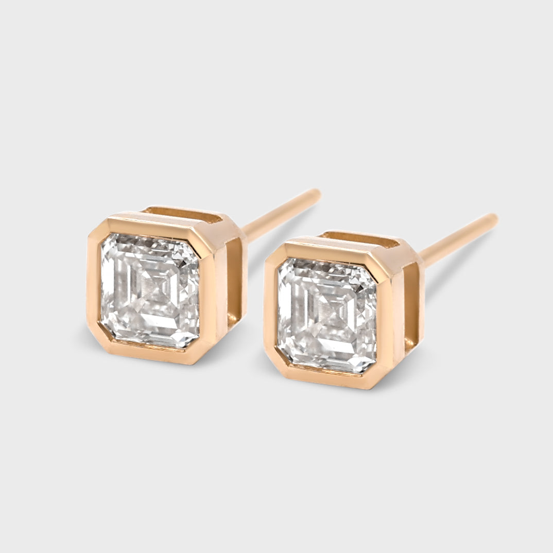 Bezel Set Asscher Cut Studs