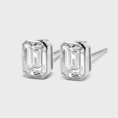 Bezel Set Emerald Cut Studs