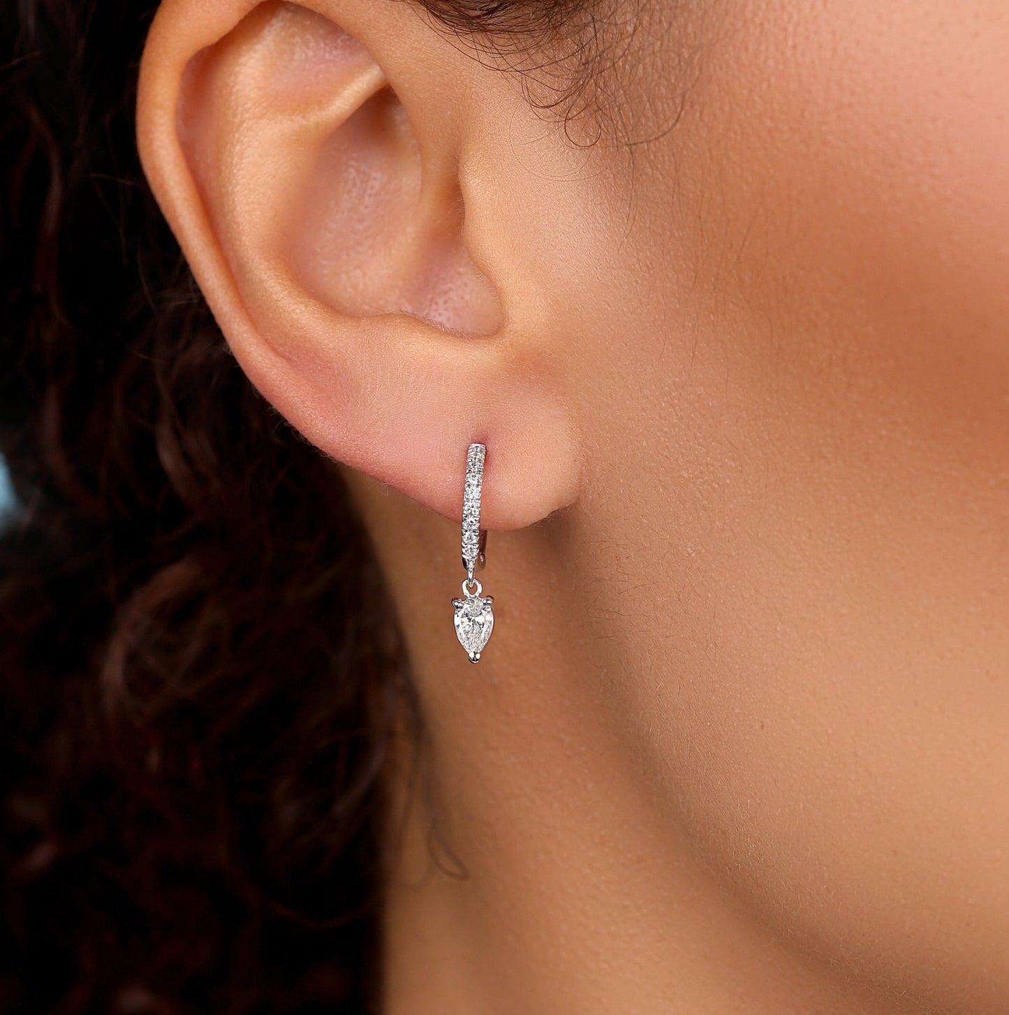 Pear Shape Pave Charm Hoops