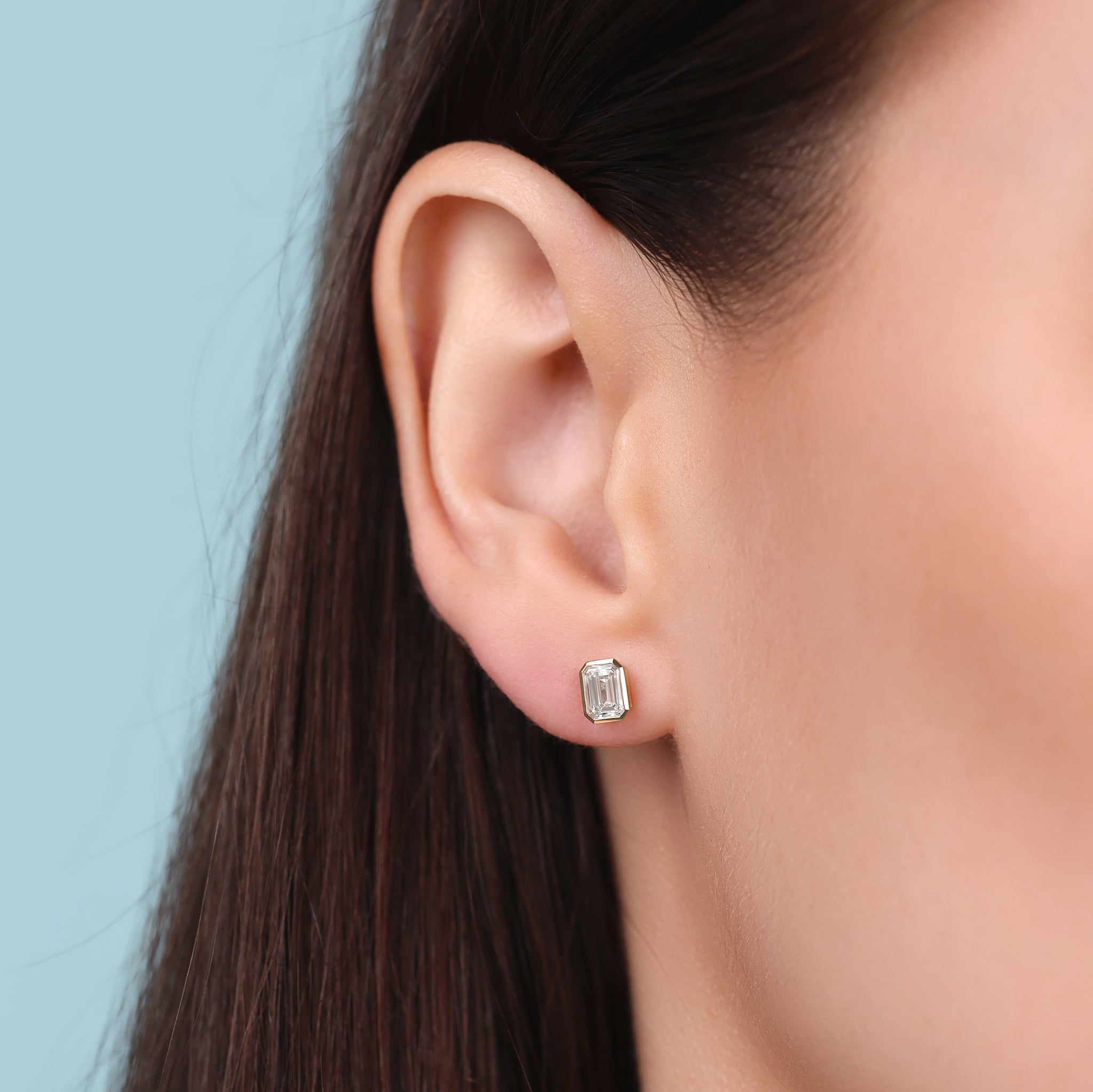 Bezel Set Small Emerald Studs Gemstone Earrings Emerald Stud