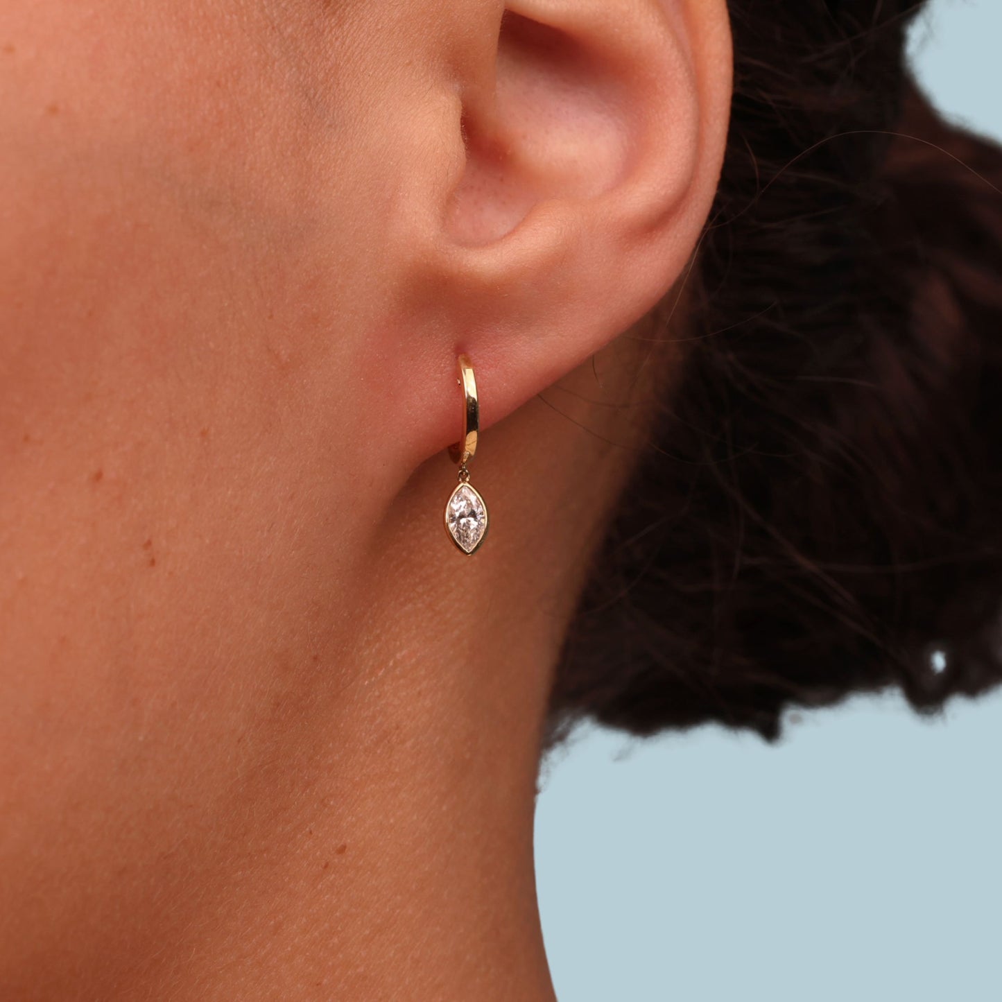 Bezel Set Marquise Diamond Charm Hoops