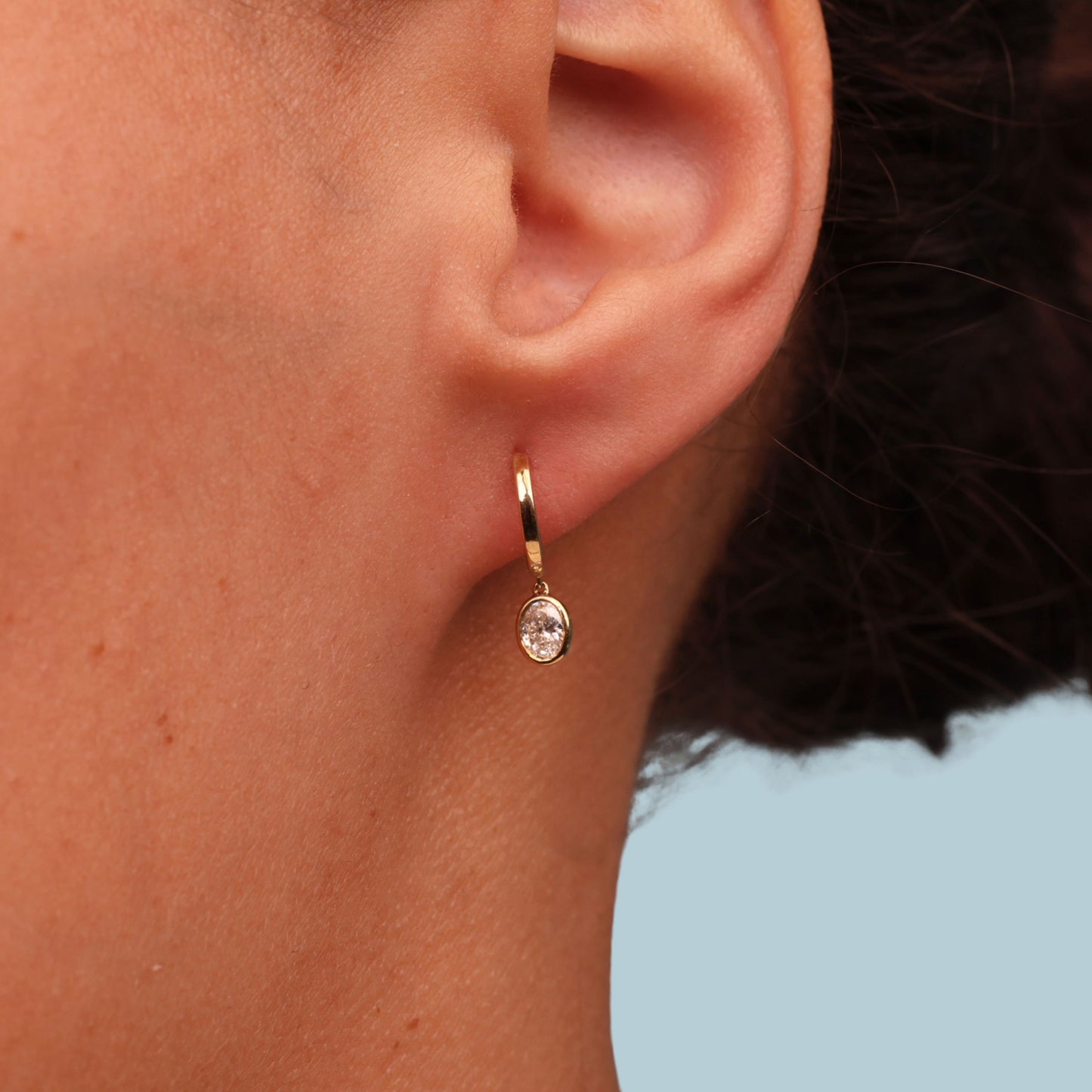 Bezel Set Oval Diamond Charm Hoops