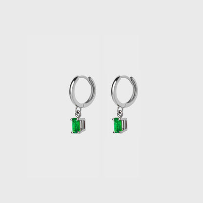 Gemstone Emerald Cut Charm Hoops
