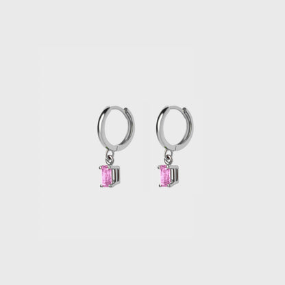 Gemstone Emerald Cut Charm Hoops