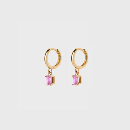 Gemstone Emerald Cut Charm Hoops