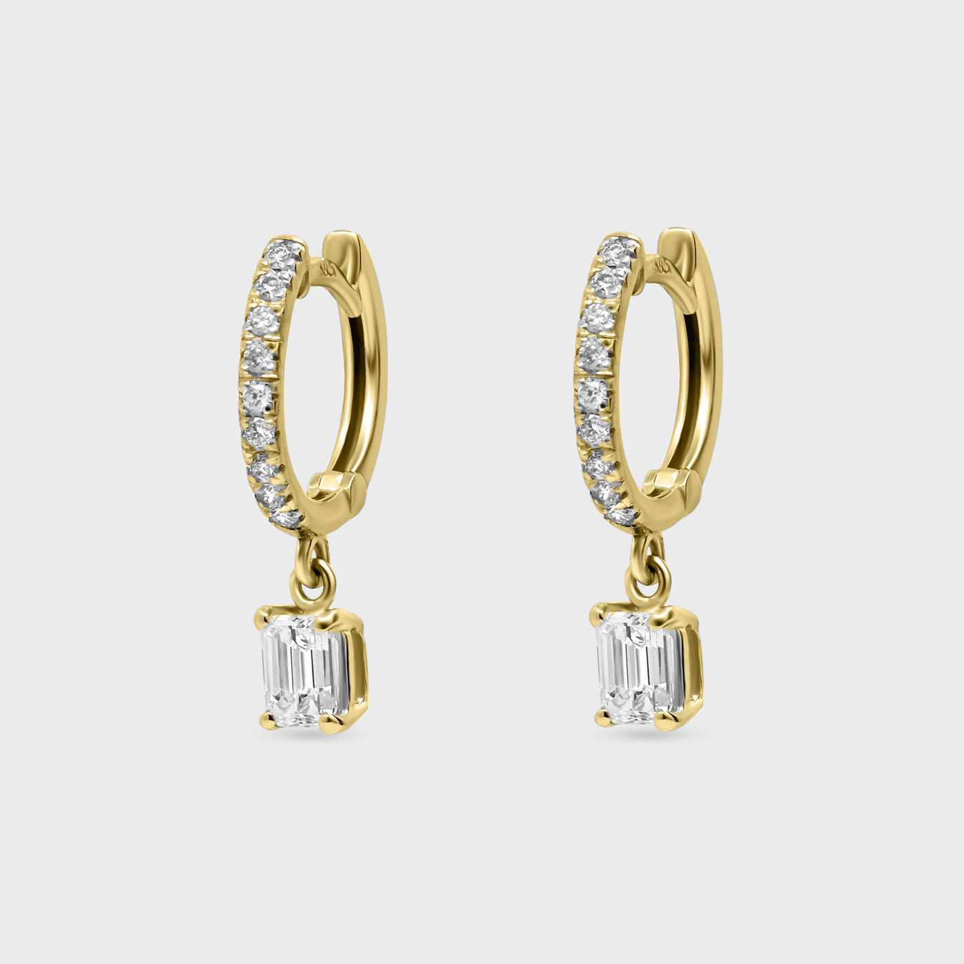 Emerald Cut Pave Charm Hoops