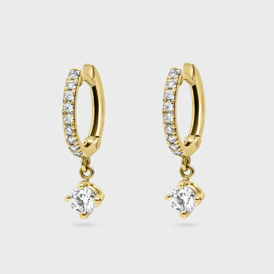 Round Pave Charm Hoops